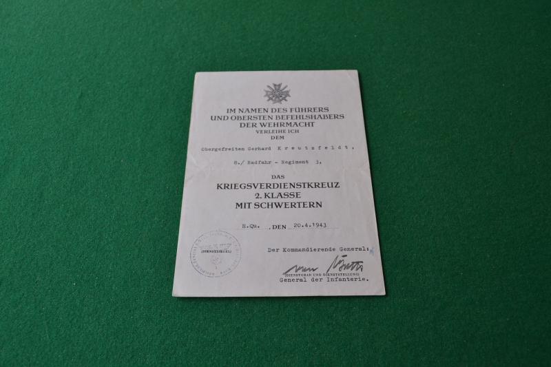 War Merit Cross Citation.