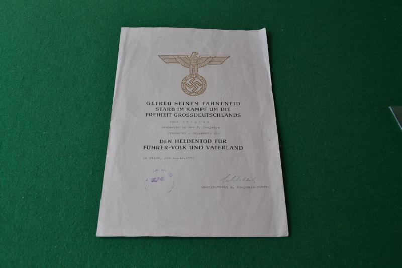 Condolence Certificate.
